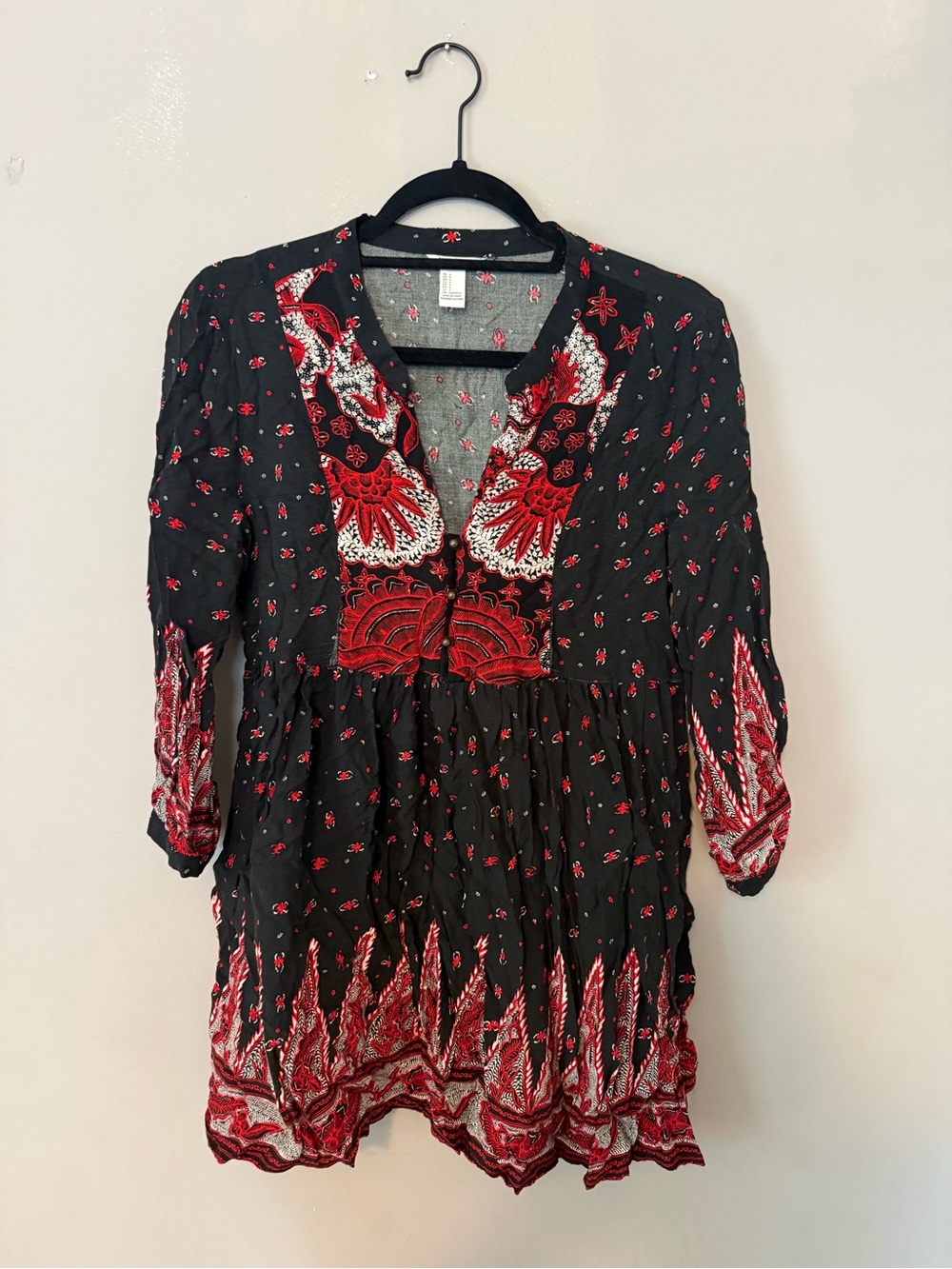 Forever 21 Black Tunic with Red & White Embroidery